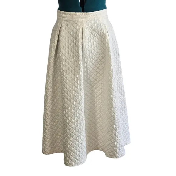 Topshop Diamond Jacquard Quilted Pleated Midi Skirt Fall Trend Off White
