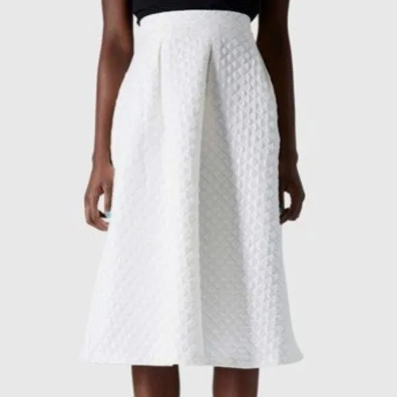 Topshop Diamond Jacquard Quilted Pleated Midi Skirt Fall Trend Off White