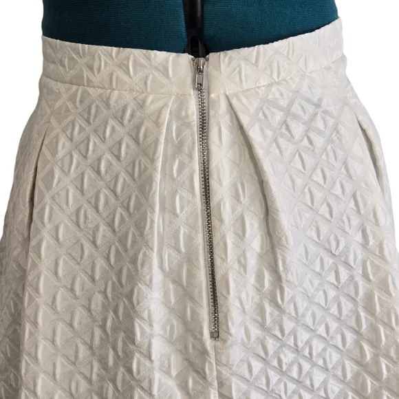 Topshop Diamond Jacquard Quilted Pleated Midi Skirt Fall Trend Off White