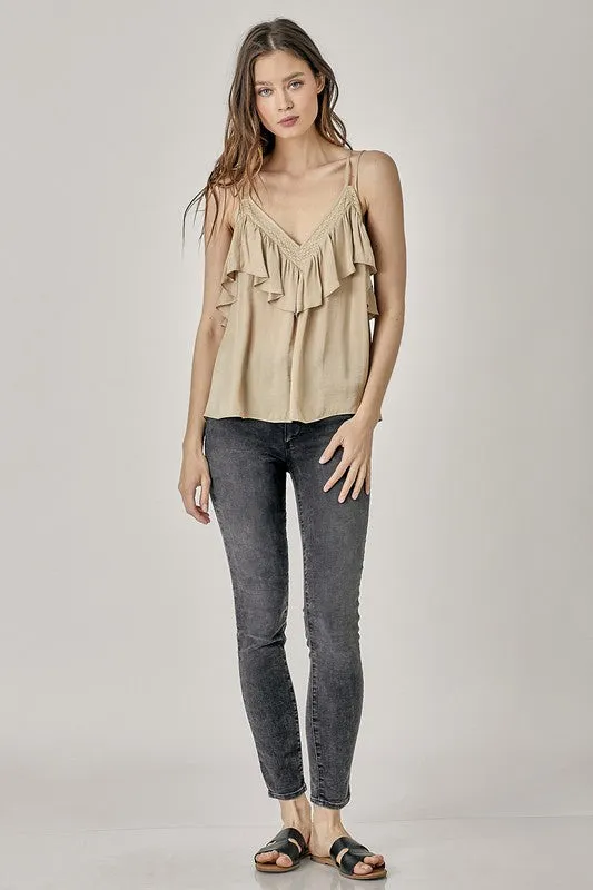TRIM DETAIL WITH RUFFLE CAMI TOP