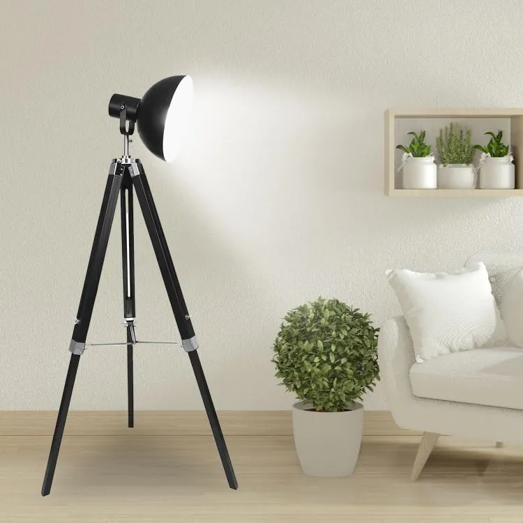 TRIPOD FLOOR SPOT LAMP READING LIGHT ADJUSTABLE HEIGHT METAL BLACK