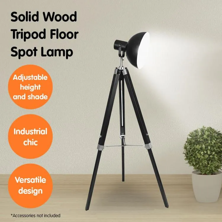 TRIPOD FLOOR SPOT LAMP READING LIGHT ADJUSTABLE HEIGHT METAL BLACK