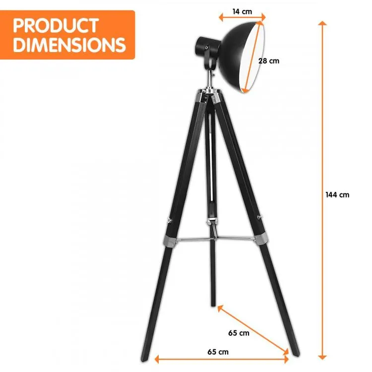 TRIPOD FLOOR SPOT LAMP READING LIGHT ADJUSTABLE HEIGHT METAL BLACK