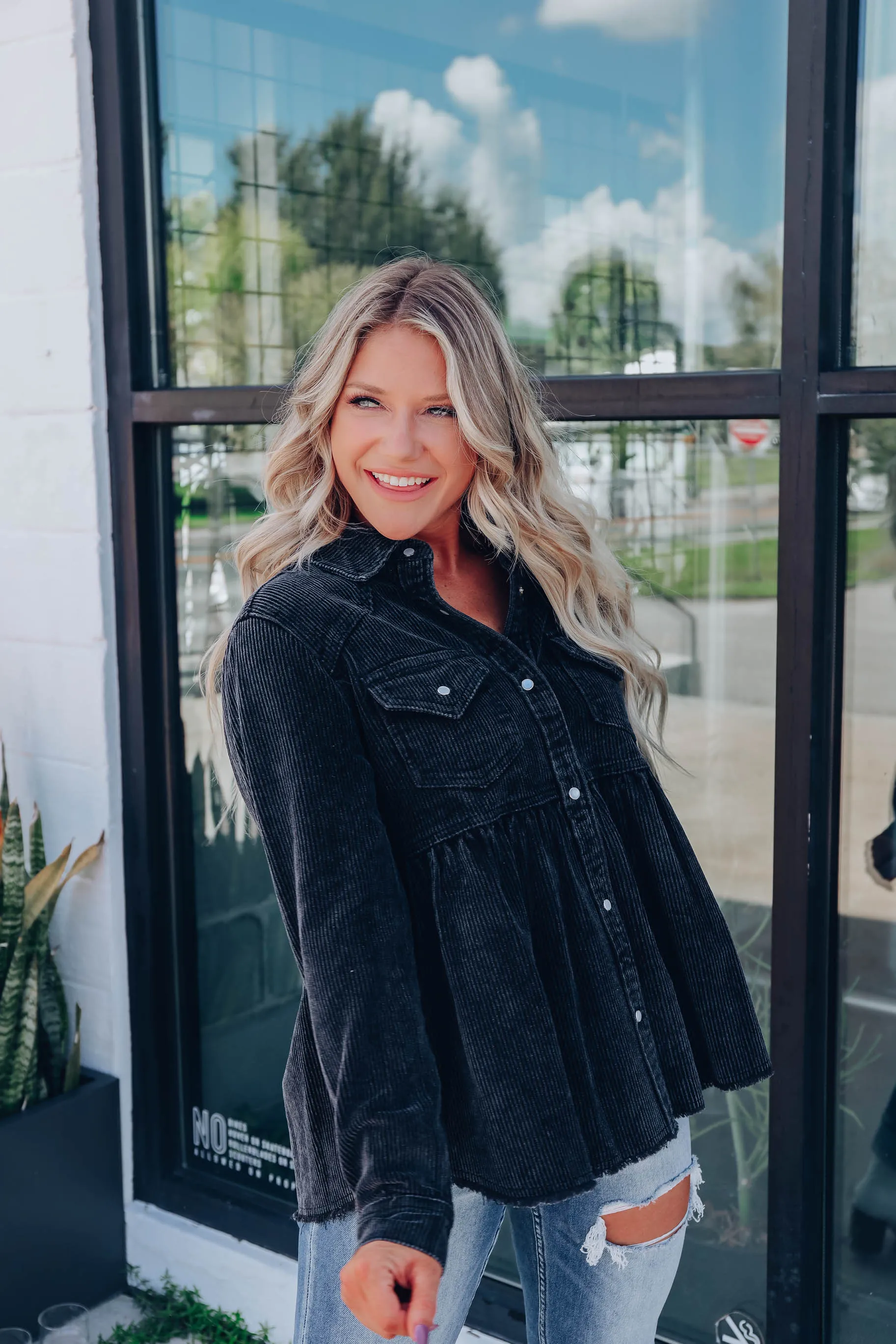 Truly Western Corduroy Babydoll Shirt - Black