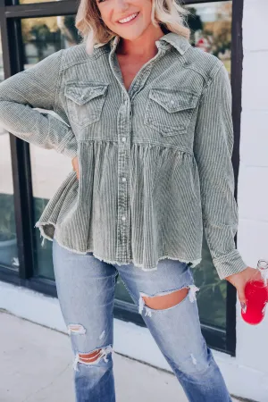 Truly Western Corduroy Babydoll Shirt - Olive