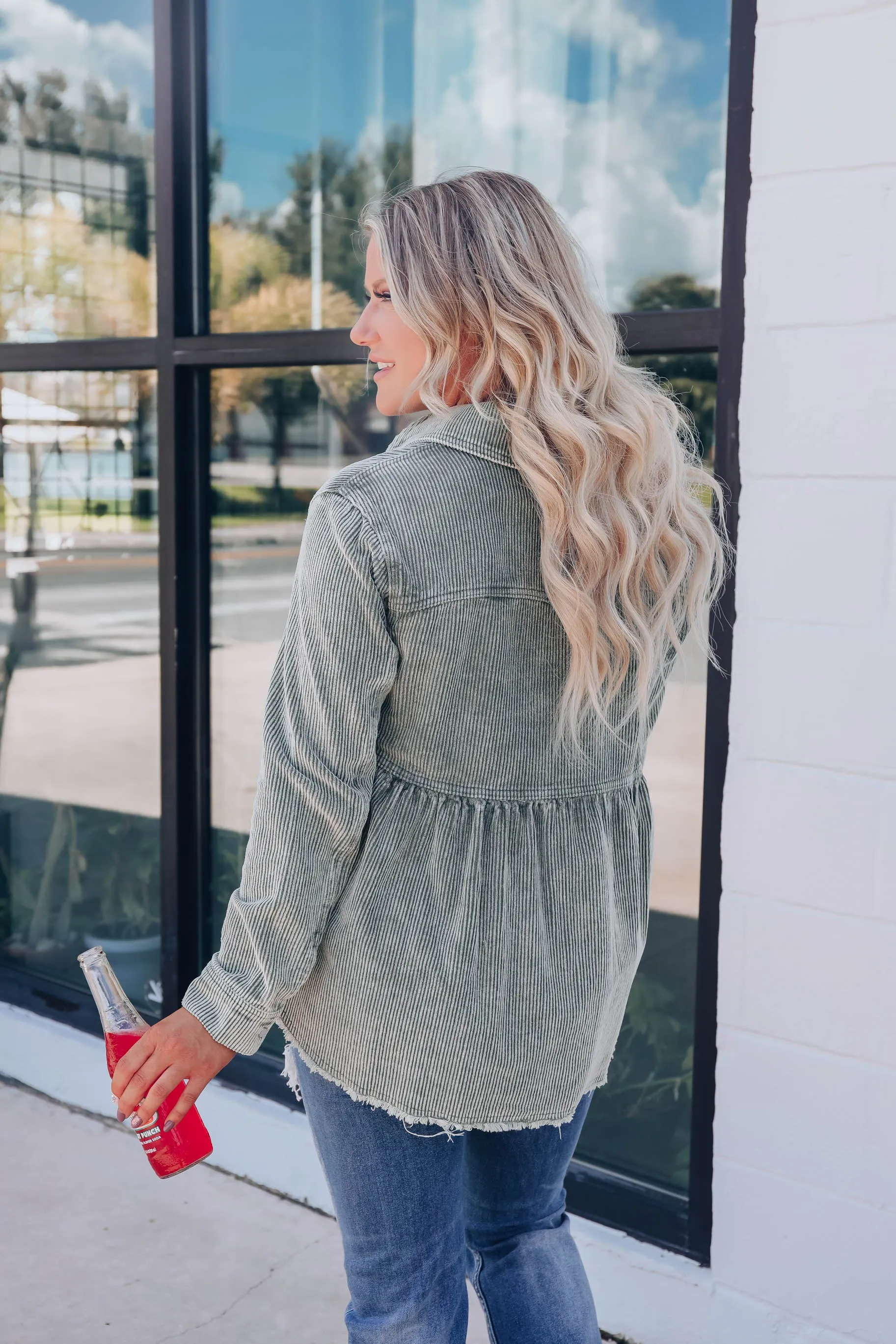 Truly Western Corduroy Babydoll Shirt - Olive
