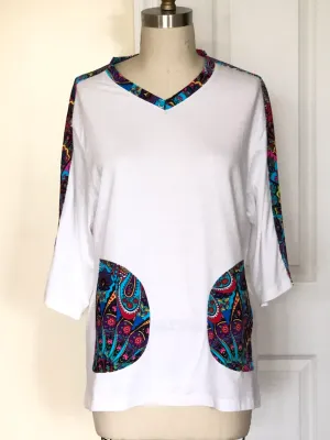 Upcycled White T-Shirt with Patchwork #169P