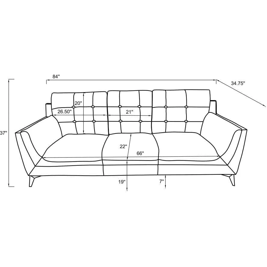 Upholstered Tufted Sofa with Track Arms in Black