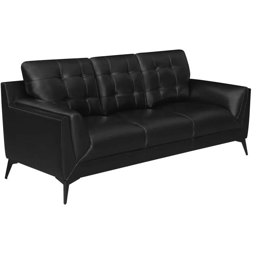 Upholstered Tufted Sofa with Track Arms in Black