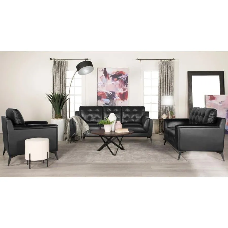 Upholstered Tufted Sofa with Track Arms in Black