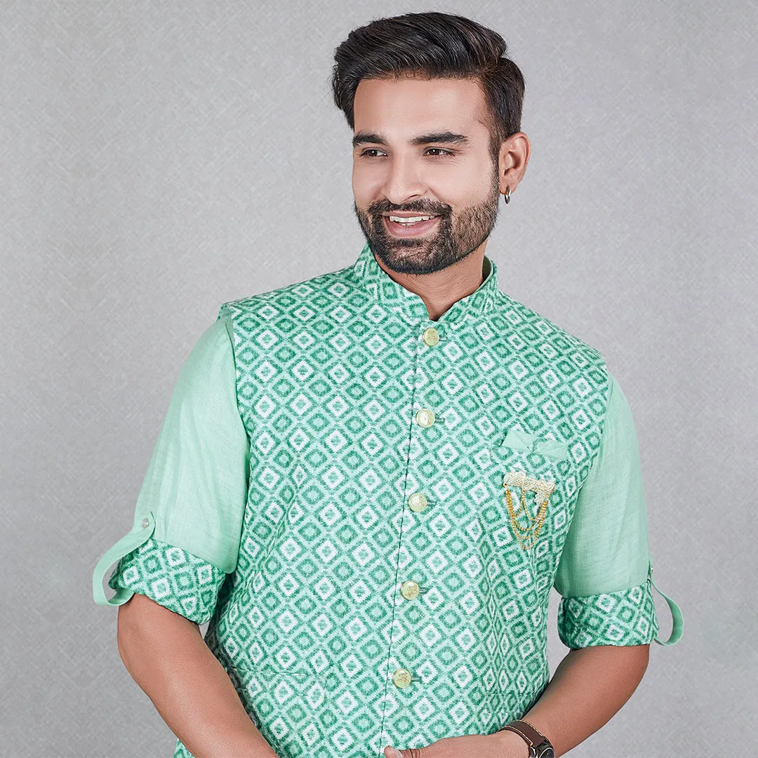 Verdant Grace  Green Kurta with Bandi Jacket Set