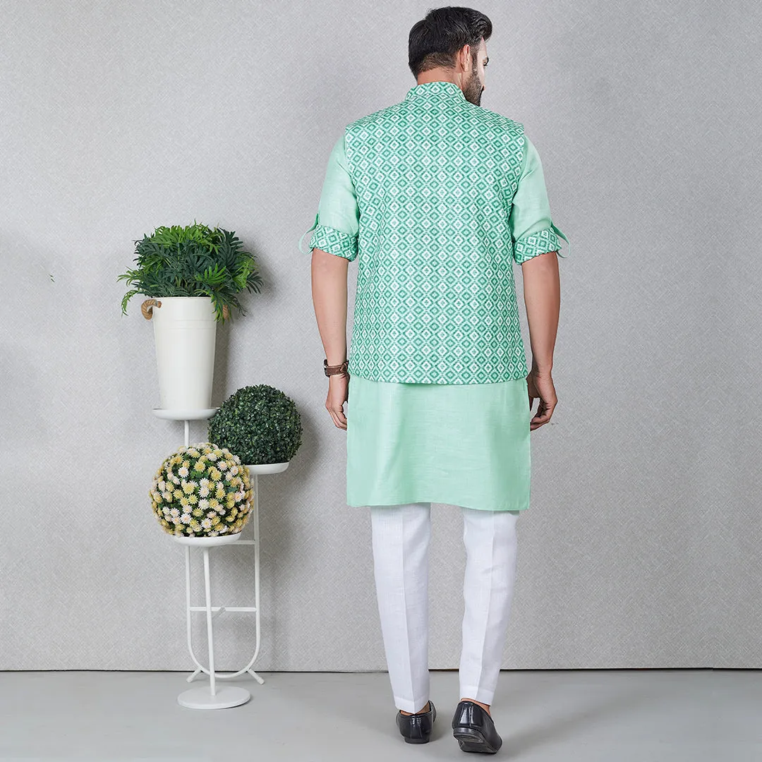 Verdant Grace  Green Kurta with Bandi Jacket Set