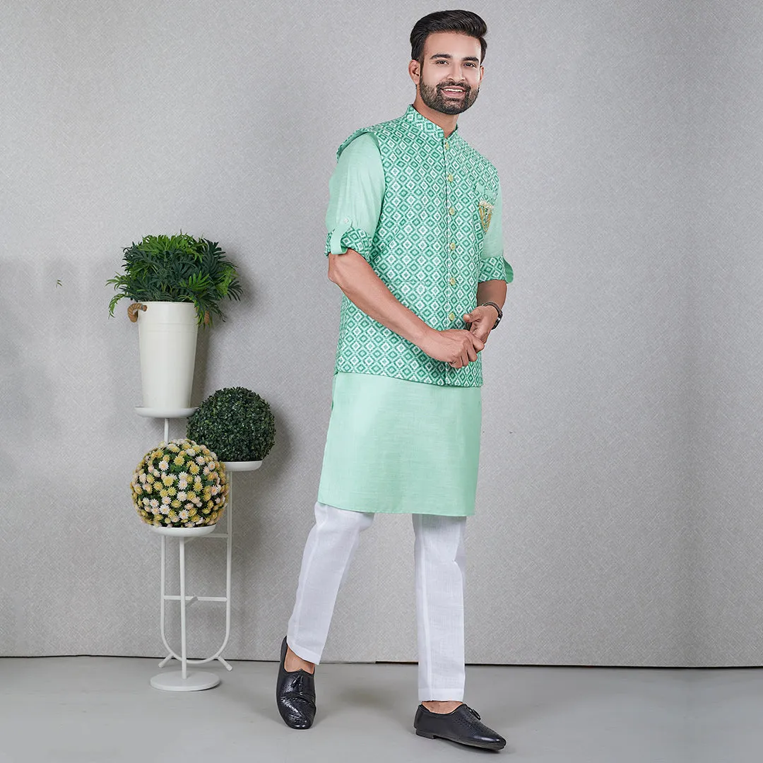 Verdant Grace  Green Kurta with Bandi Jacket Set