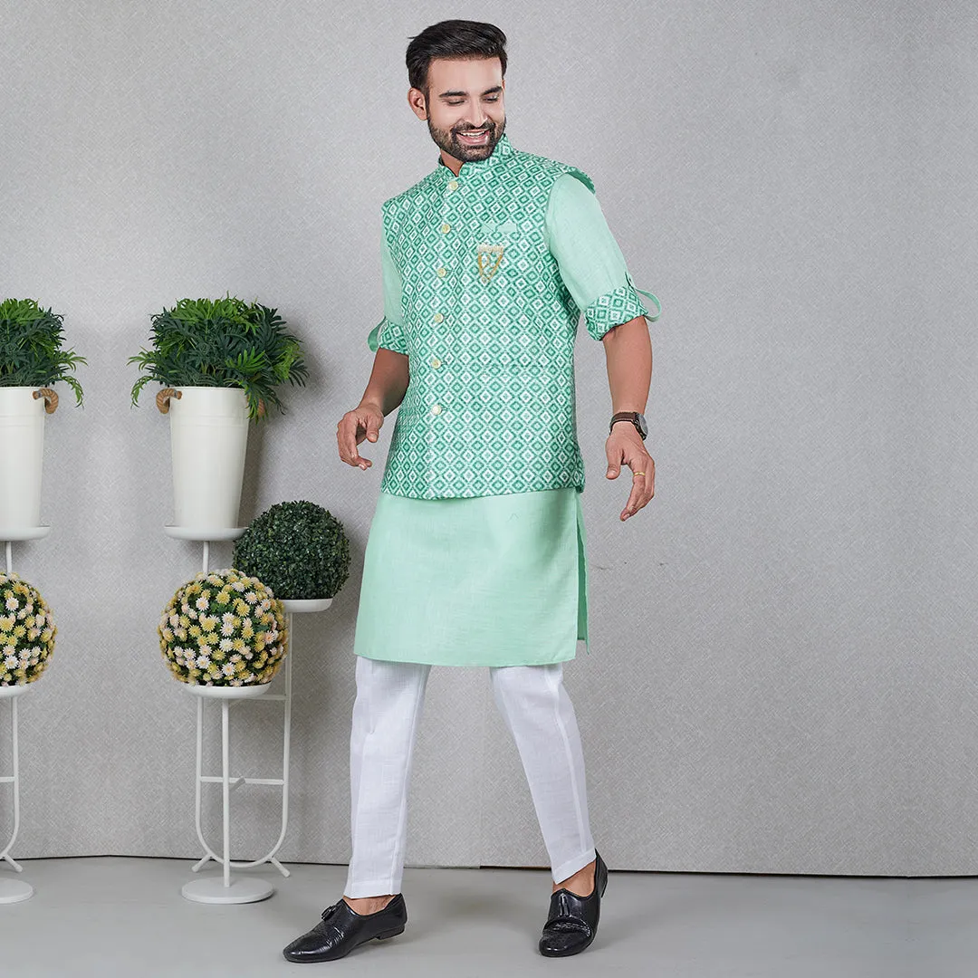 Verdant Grace  Green Kurta with Bandi Jacket Set
