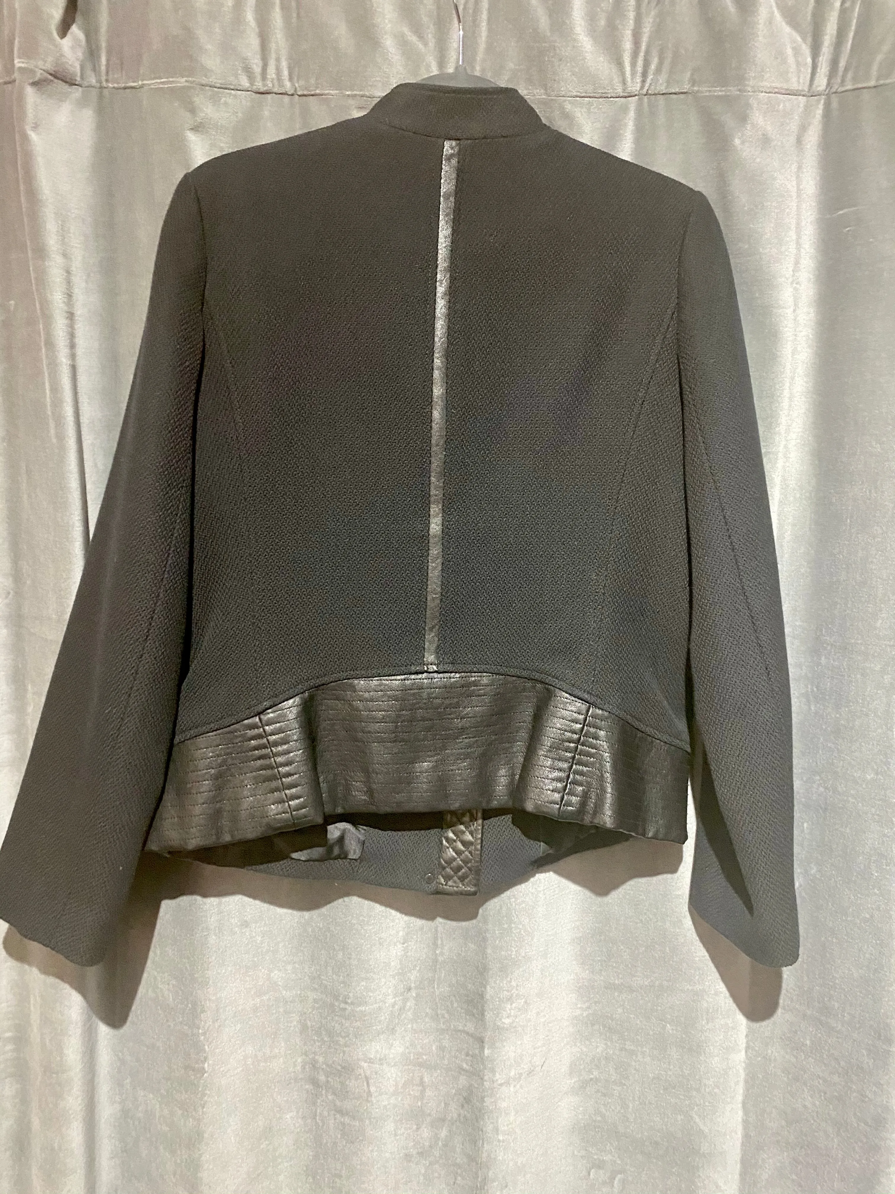 Vince Black Collarless Zip Blazer with Black Leather Accent
