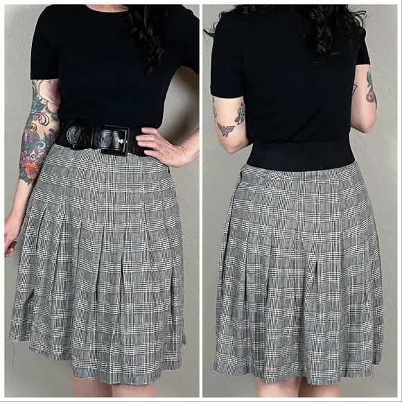 Vintage 1980s Glen Check High Waisted Pleated Mini Skirt