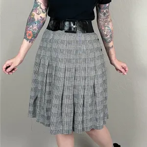 Vintage 1980s Glen Check High Waisted Pleated Mini Skirt