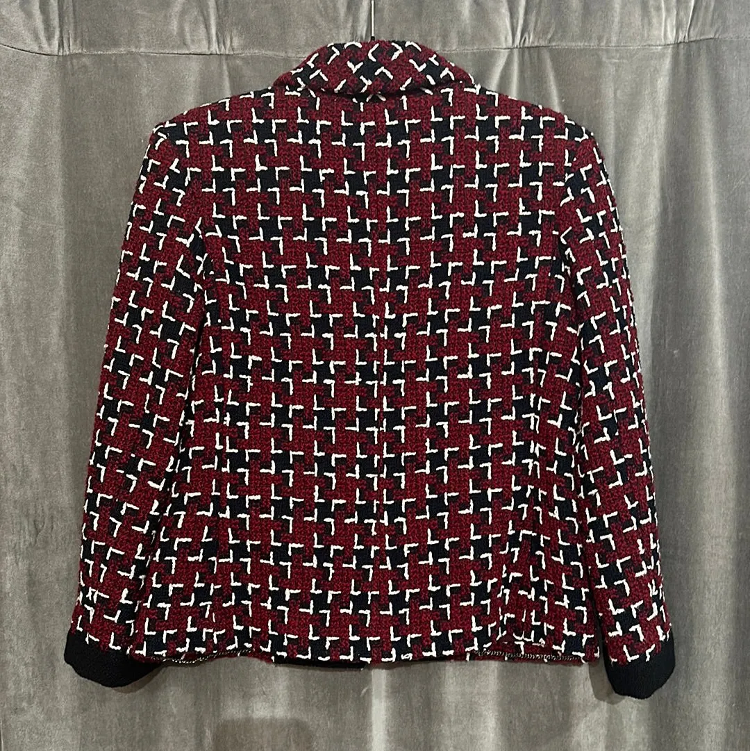 Vintage: CHANEL Red Black and White Blazer with Silver Inside Chain