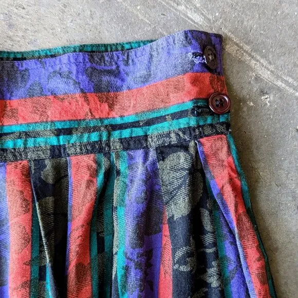 Vintage Diane Von Furstenberg Union Made Striped Pleated Midi Skirt with Pockets