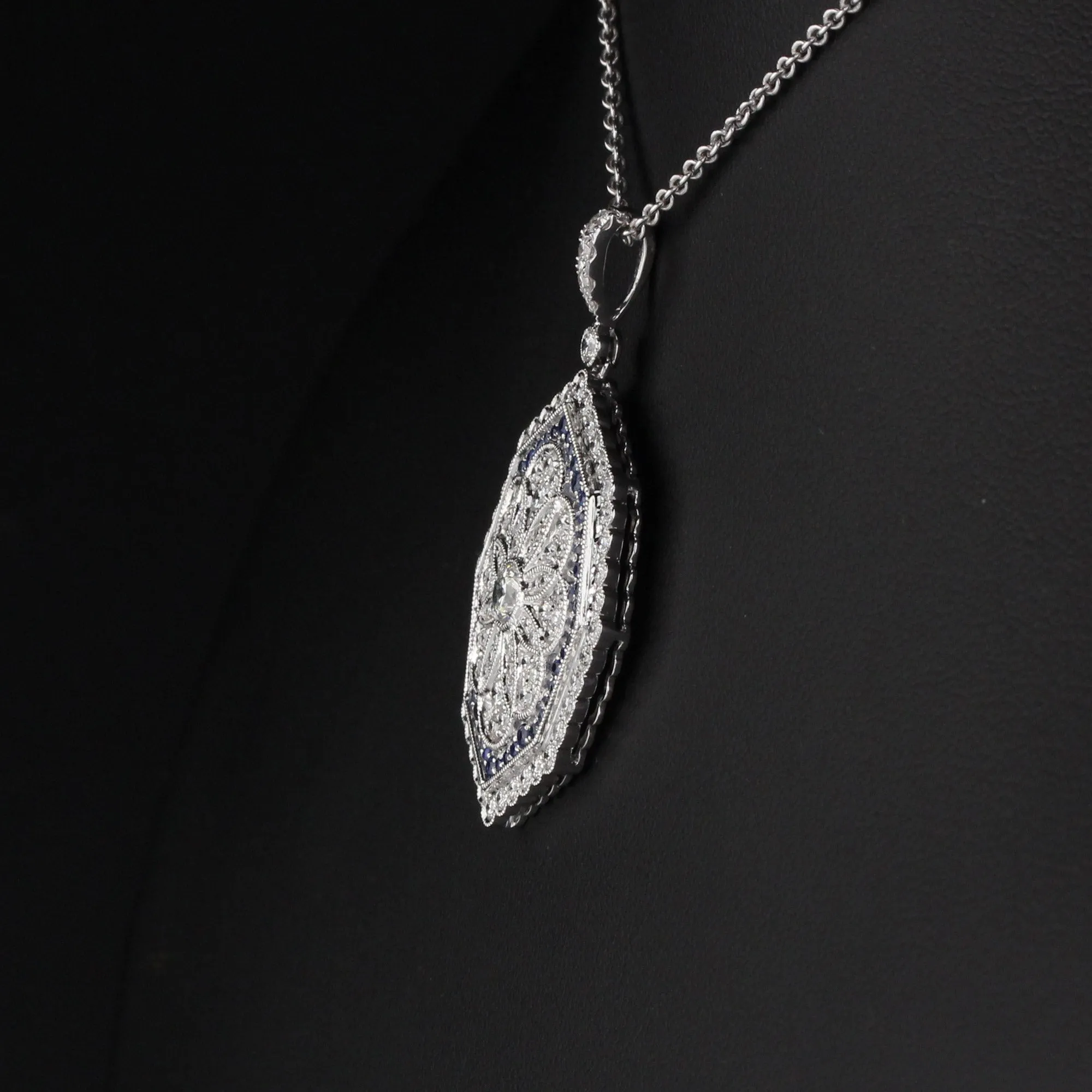 Vintage Estate 18K White Gold Diamond and Sapphire Necklace
