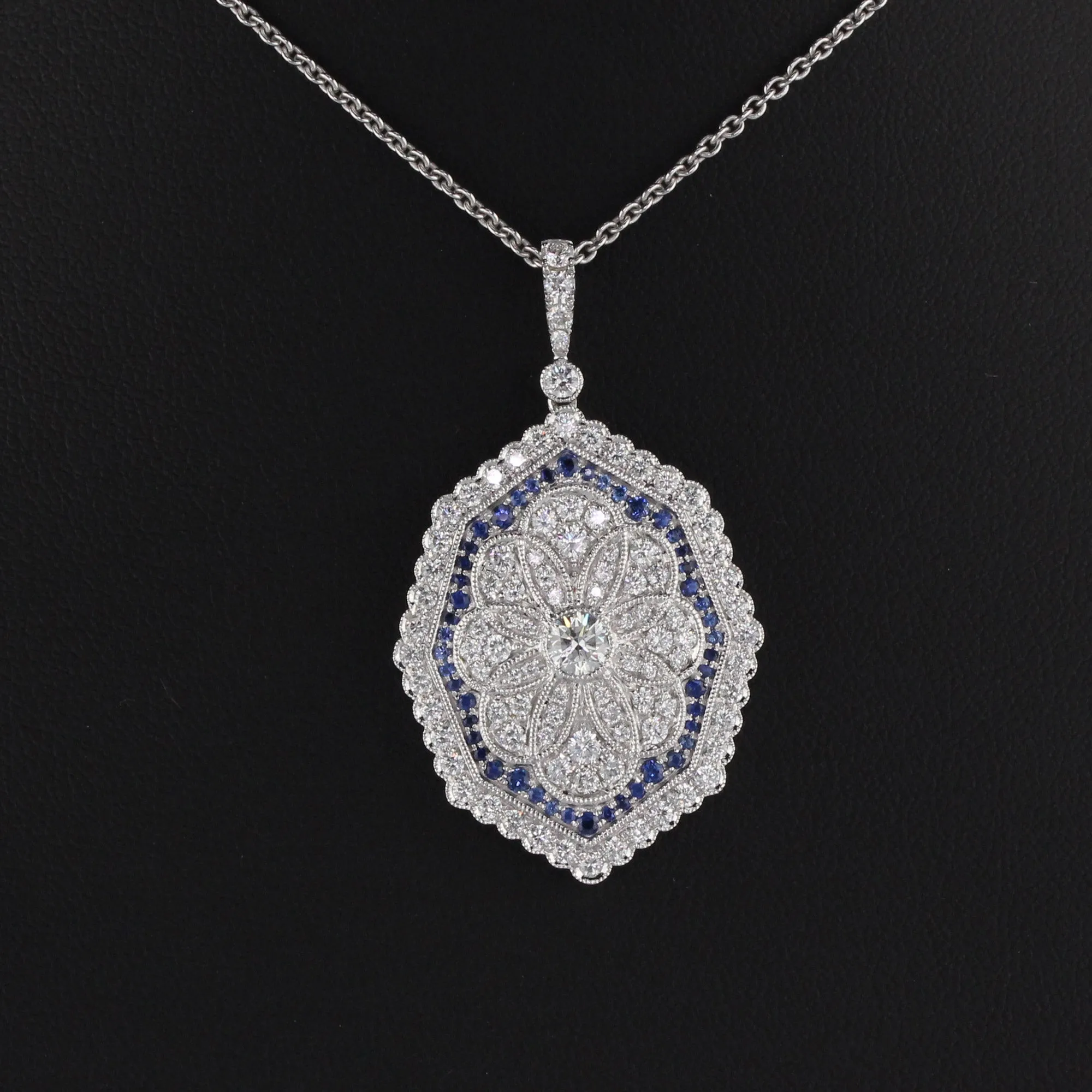 Vintage Estate 18K White Gold Diamond and Sapphire Necklace