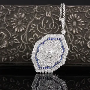 Vintage Estate 18K White Gold Diamond and Sapphire Necklace