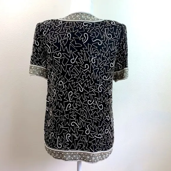Vintage silk beaded Laurence Kazar short sleeve formal jacket party, wedding EUC
