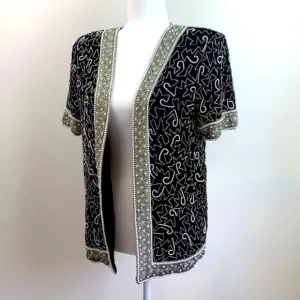 Vintage silk beaded Laurence Kazar short sleeve formal jacket party, wedding EUC