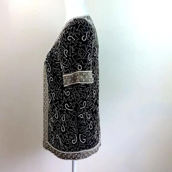 Vintage silk beaded Laurence Kazar short sleeve formal jacket party, wedding EUC