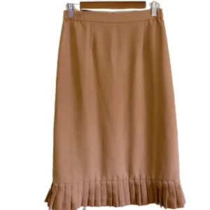 Vintage Stretch Waist Midi Camel Pleated Hem Skirt