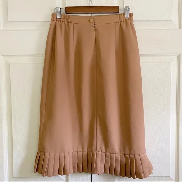 Vintage Stretch Waist Midi Camel Pleated Hem Skirt