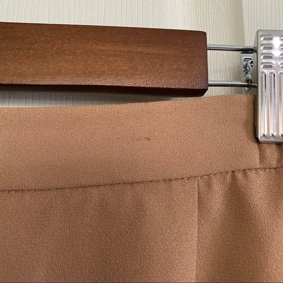 Vintage Stretch Waist Midi Camel Pleated Hem Skirt