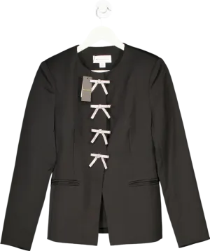 Warehouse Black Premium Diamante Bow Waisted Blazer UK 10