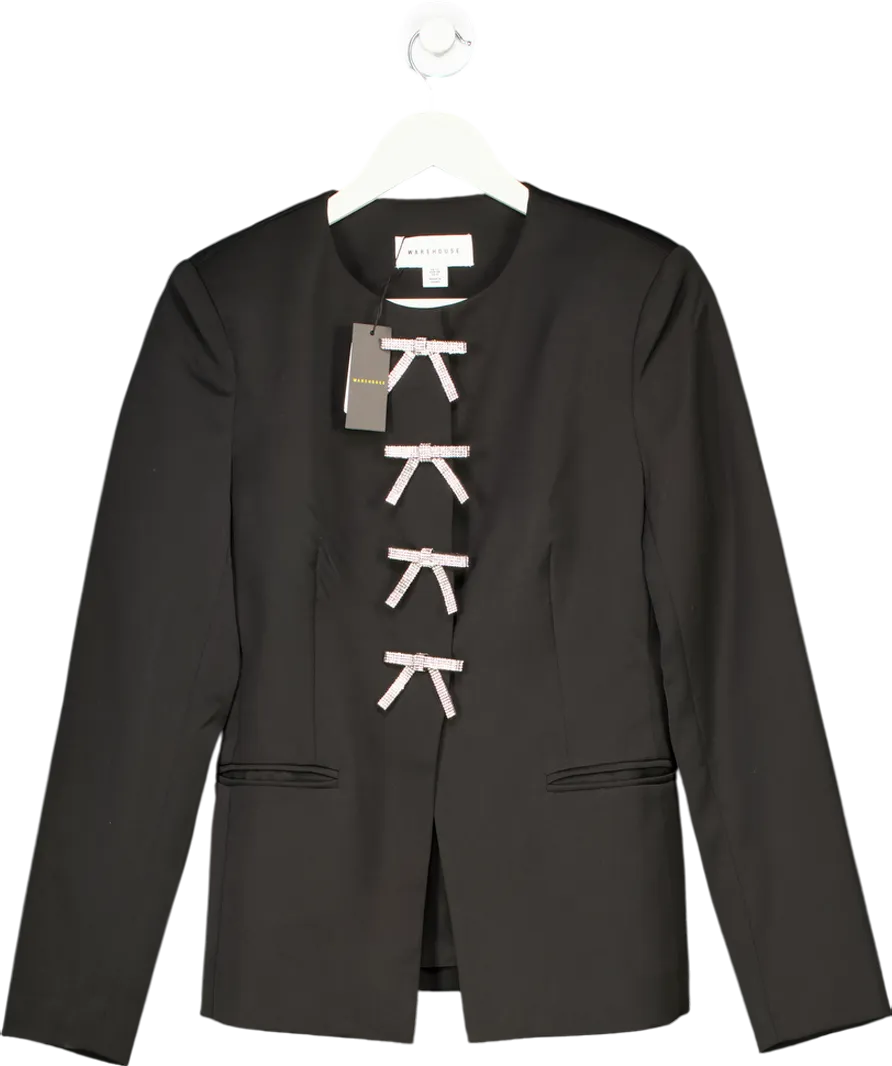 Warehouse Black Premium Diamante Bow Waisted Blazer UK 10