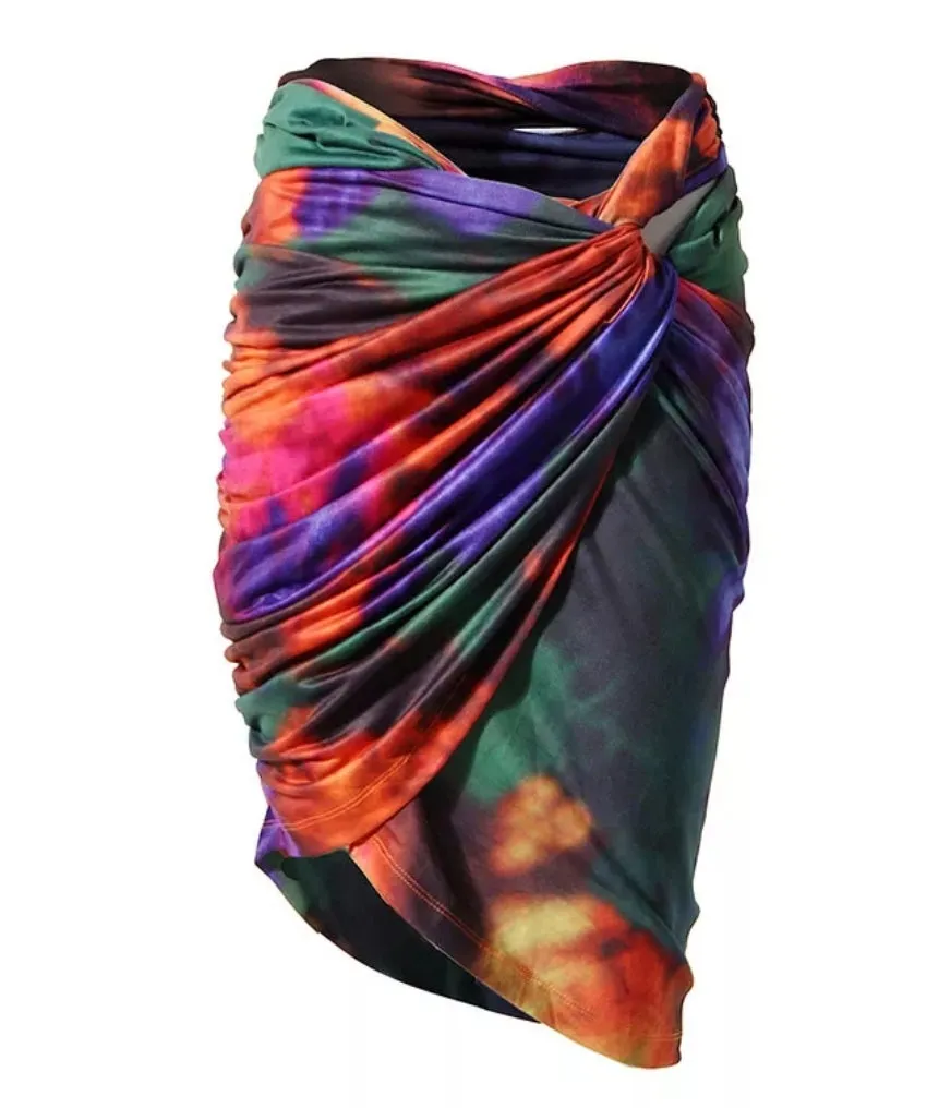 Wealth of Colors- Tshirt and ASYMMERICAL RUCHED Skirt Set (New)