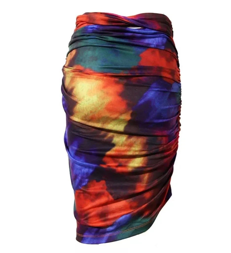 Wealth of Colors- Tshirt and ASYMMERICAL RUCHED Skirt Set (New)