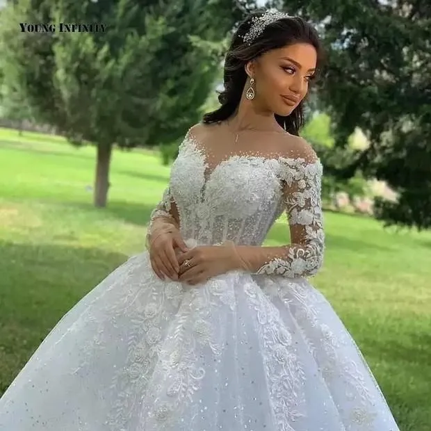 Wedding Dresses Full Sleeve Wedding Gown Luxury Zipper Back Ball Gown