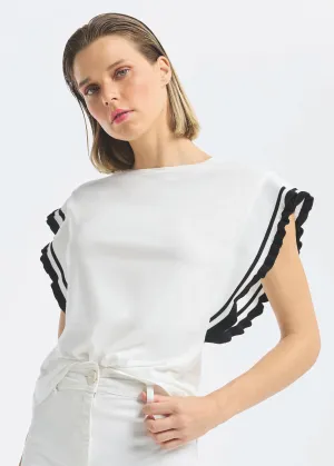 White Blouse Black Ruffle Sleeve