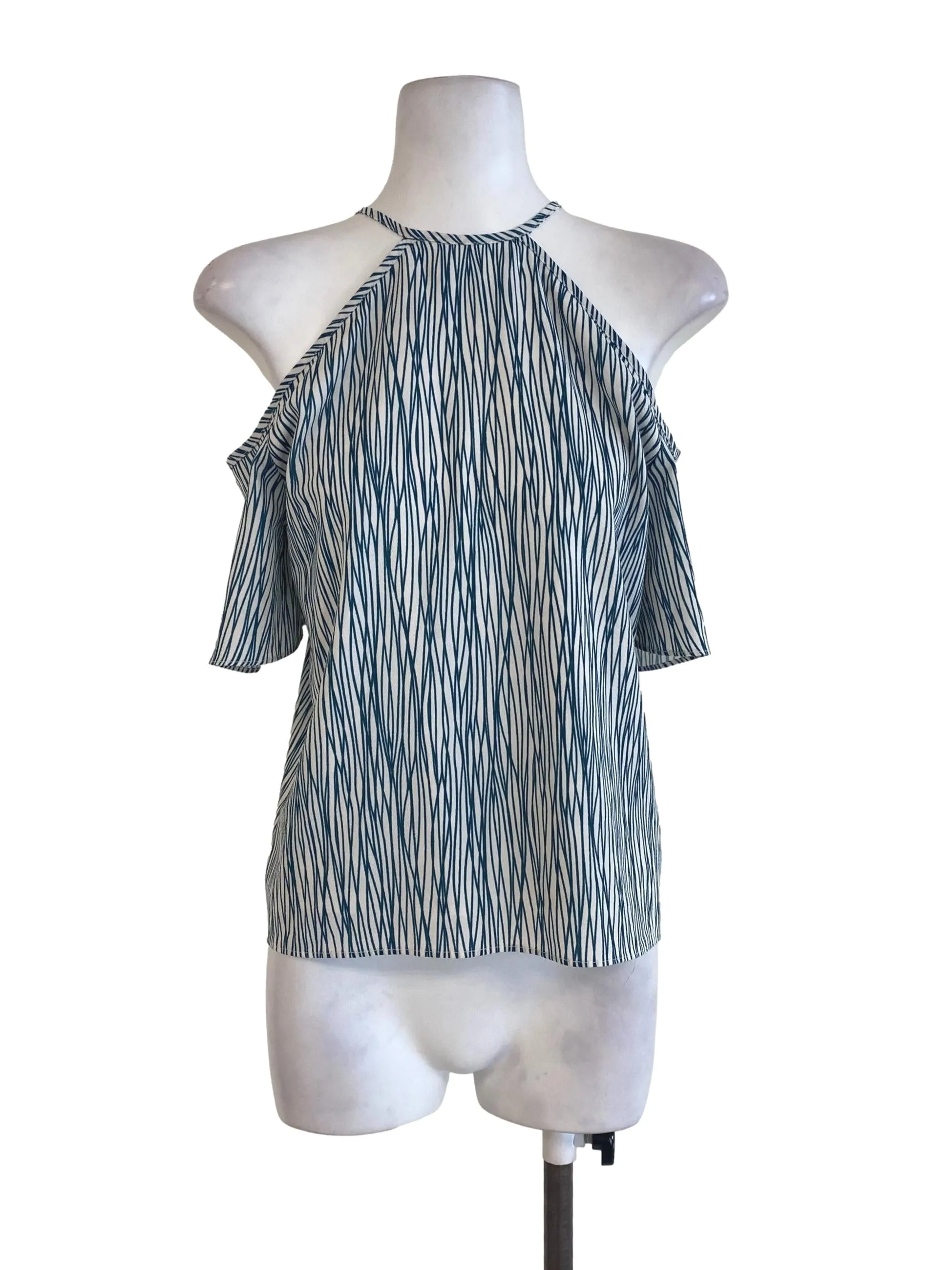 White Green Line Patterned Top LB