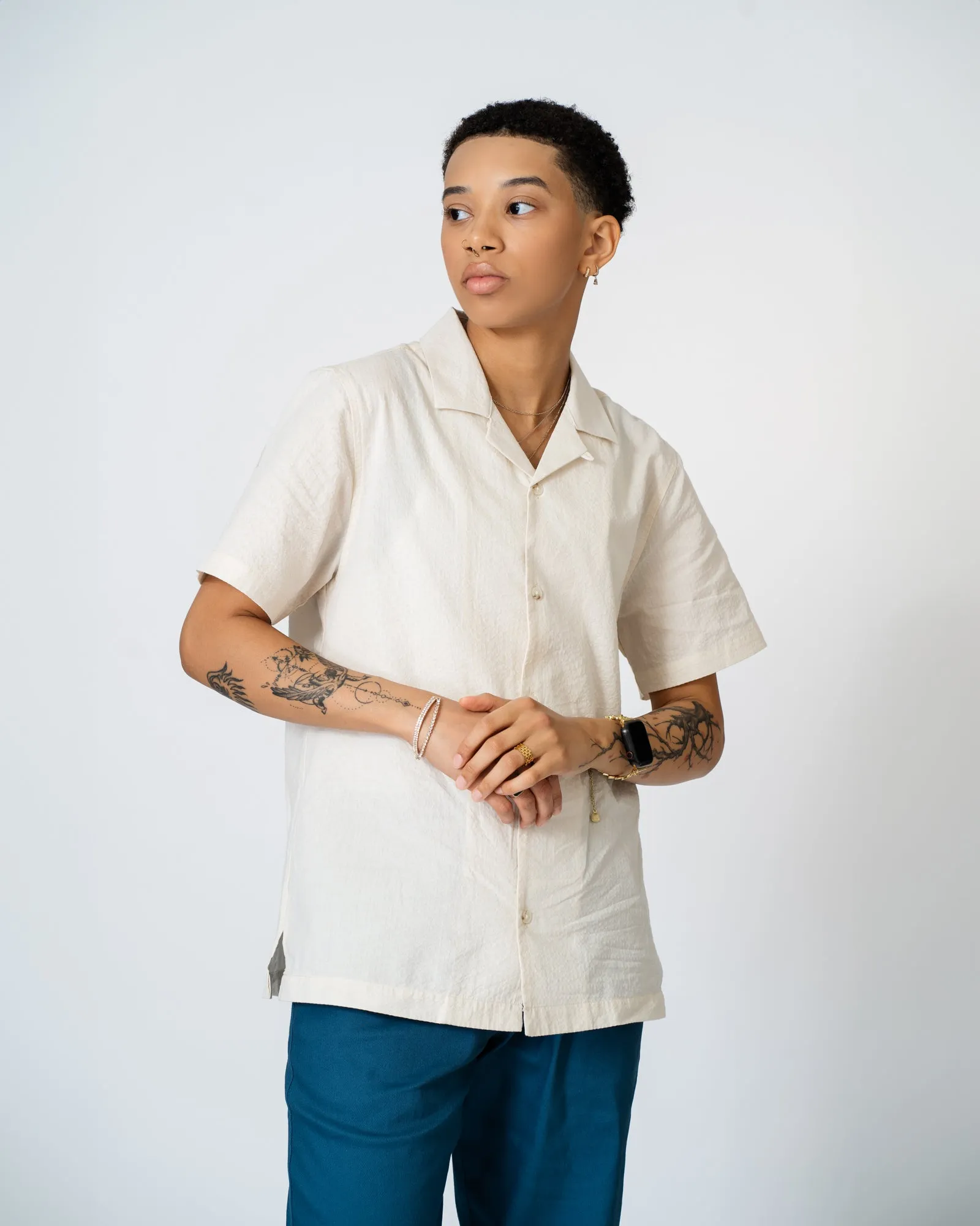 White Textured Founder Short Sleeve