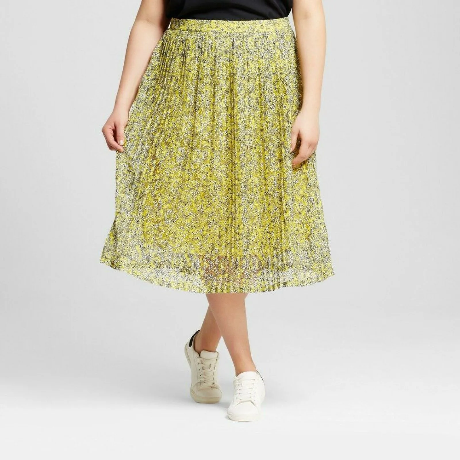Who What Wear Women's Plus Size Floral Pleated Lace Skirt Yellow 20W