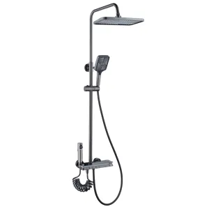 WK Bathroom Gun Grey Wall Mounted Four-Function Square Rain Shower Set with LED, Temperature Reader & Timer - K-8870Q