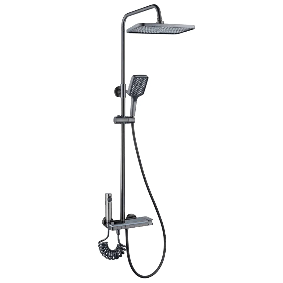 WK Bathroom Gun Grey Wall Mounted Four-Function Square Rain Shower Set with LED, Temperature Reader & Timer - K-8870Q