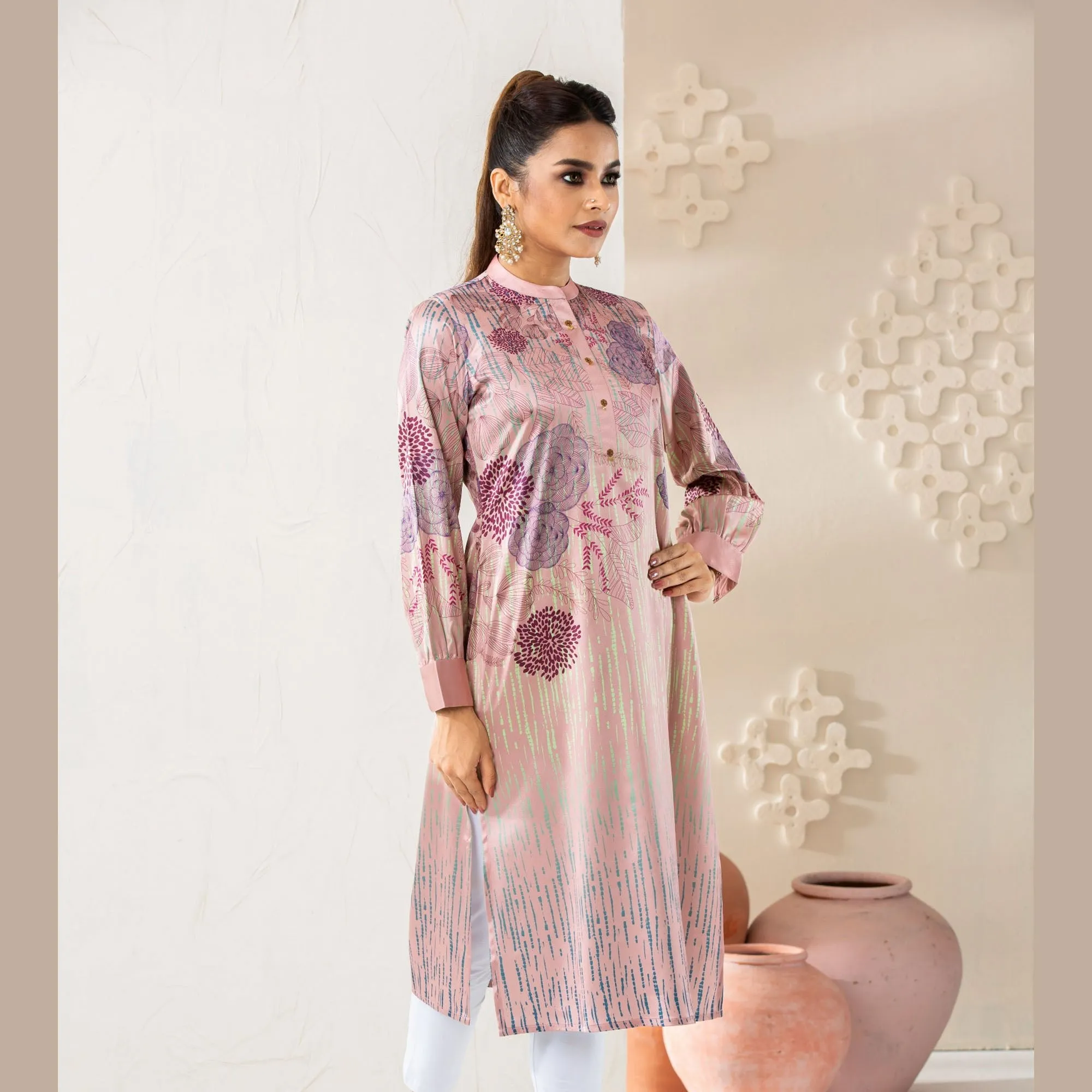 Women Aqua Silk Kurti