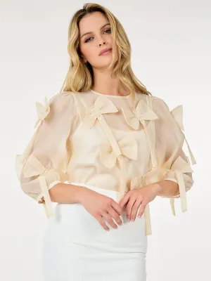 WOMEN'S 3/4 SLEEVE BOW DETAILED BLOUSE