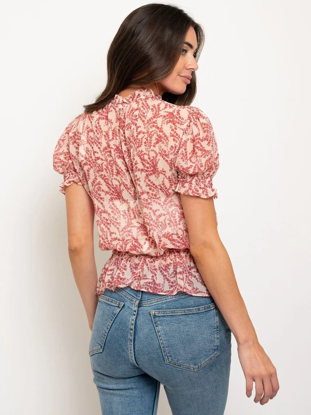 WOMEN'S FLORAL SMOCK WAIST TOP
