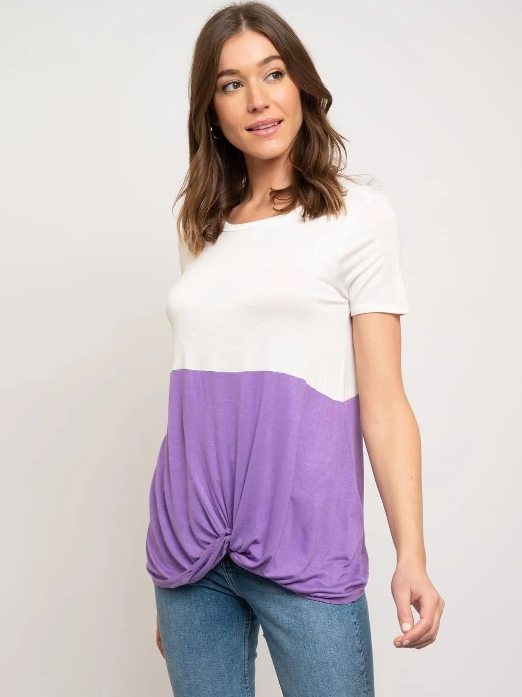 WOMEN'S FRONT TIE COLORBLOCK TOP