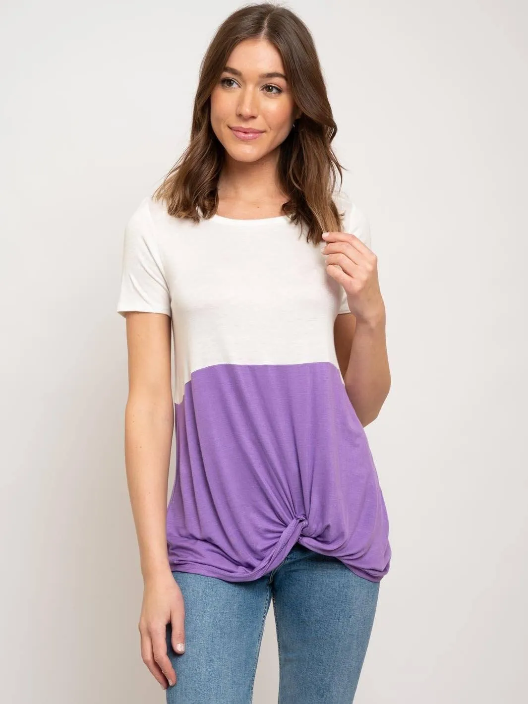 WOMEN'S FRONT TIE COLORBLOCK TOP