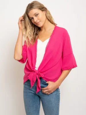 WOMEN'S FRONT TIE CROCHET DETAIL TOP