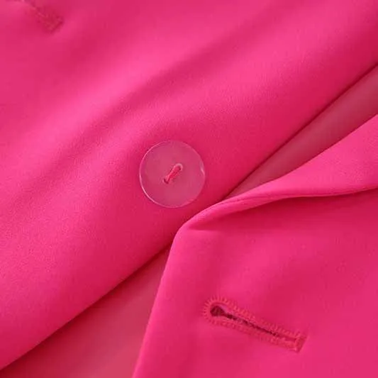 Women's Golden Lion Buttons Hot Pink Skirts Blazer Suit Jacket   High Waist Skirts Suit